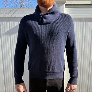 Men's Navy Sweater with Button Shawl Collar Polo by Ralph Lauren